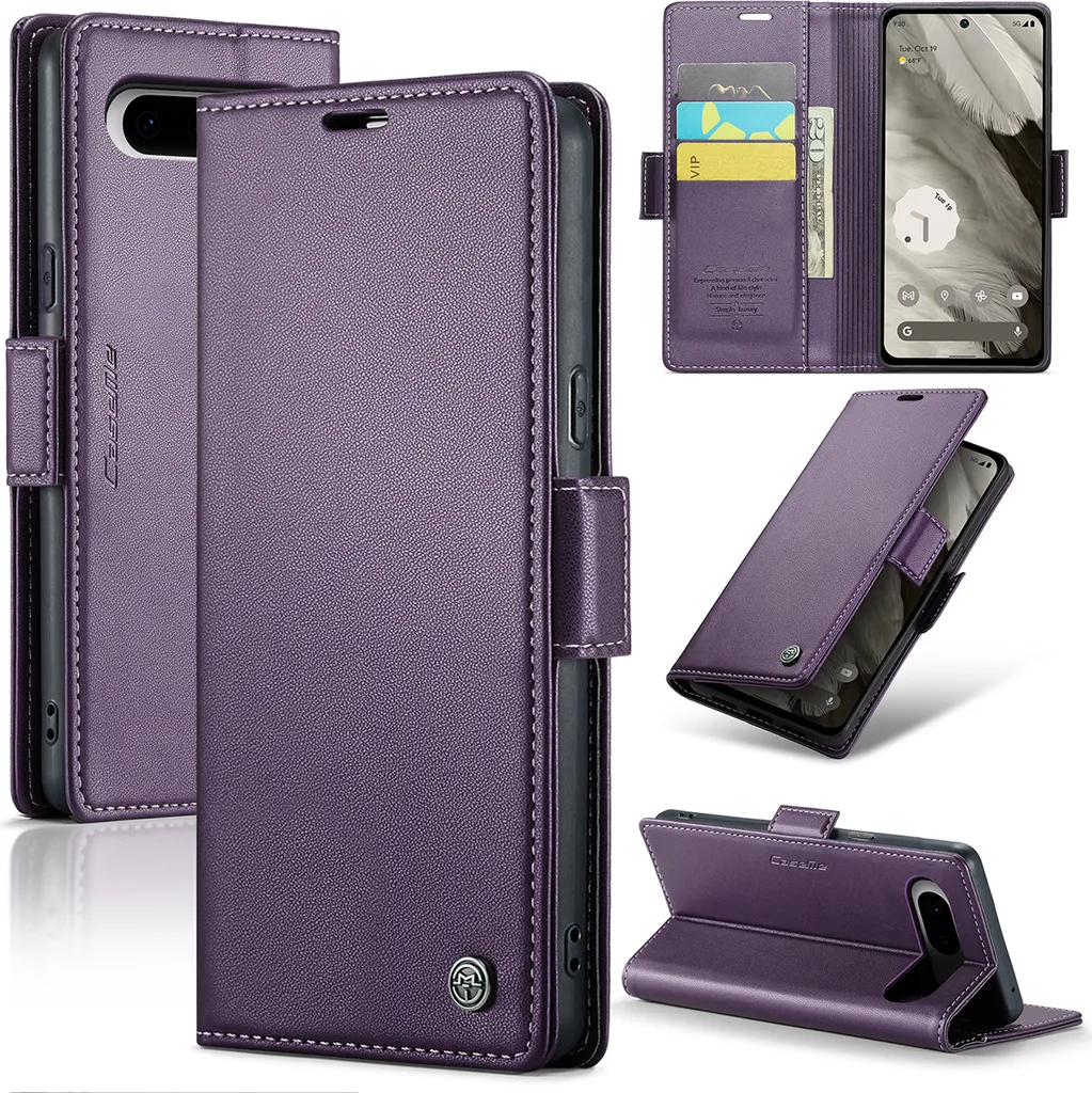 Custodia a Portafoglio Viola per Google Pixel 8 - Pelle e RFID