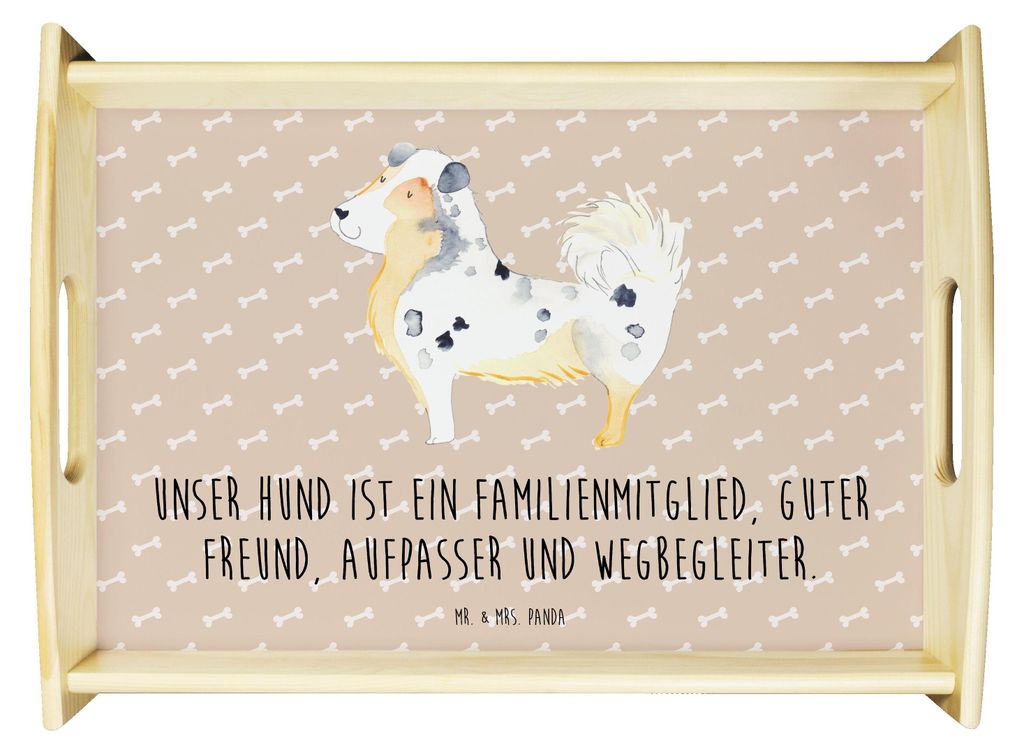 Mr. & Mrs. Panda Holztablett Hund Australien Shepherd - Hundeglück - Geschenk, Sprüche, Serviertablett, Servier Tablett, Kaffee, Familie, Hundemo...