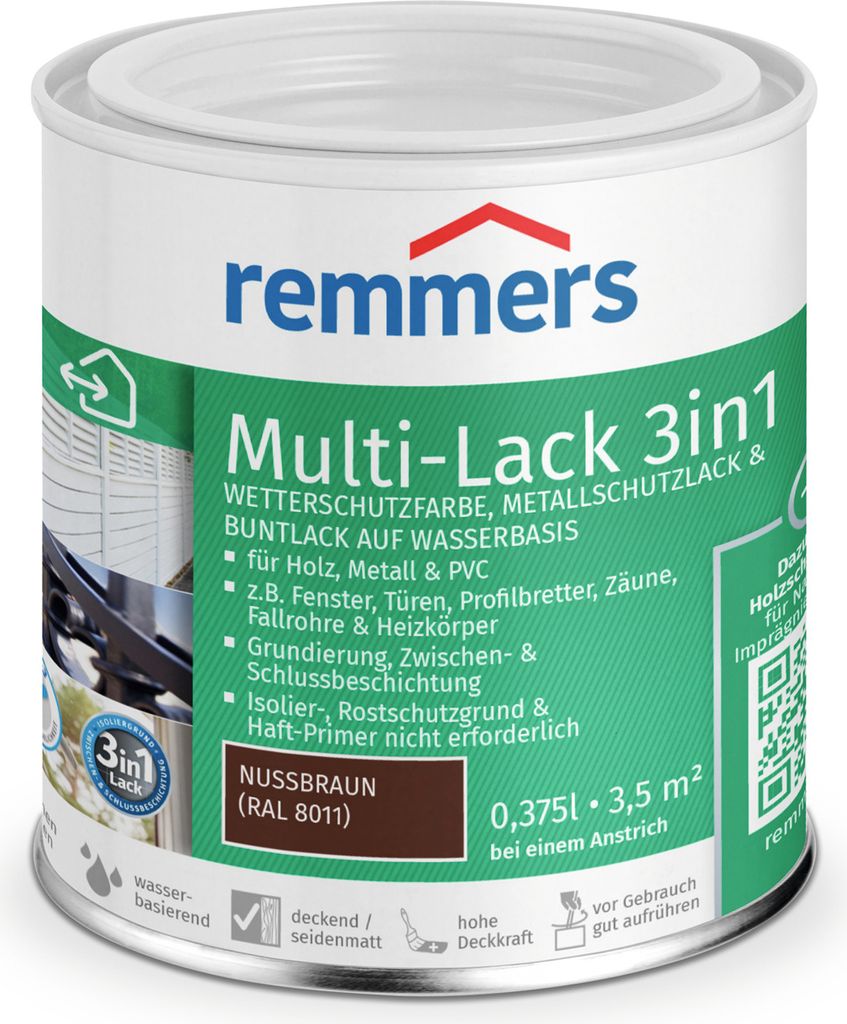 Remmers Multi-Lack 3in1 nussbraun (RAL 8011) 0,375 l, Lackfarbe