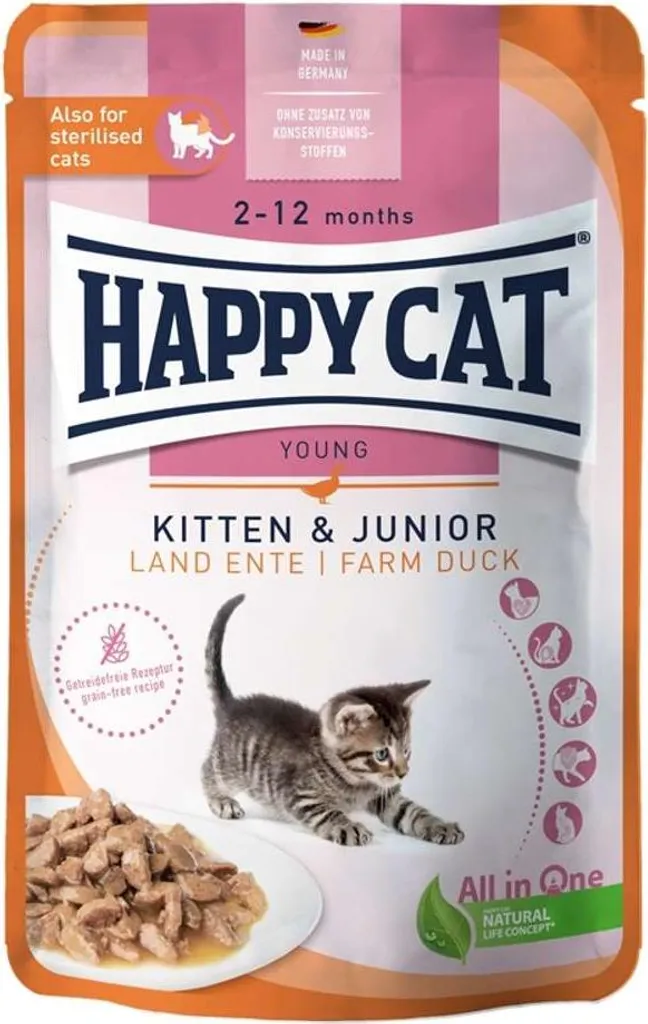 Happy Cat Viande en Sauce Canard pour Chaton - 20 x 85g Sans Soja