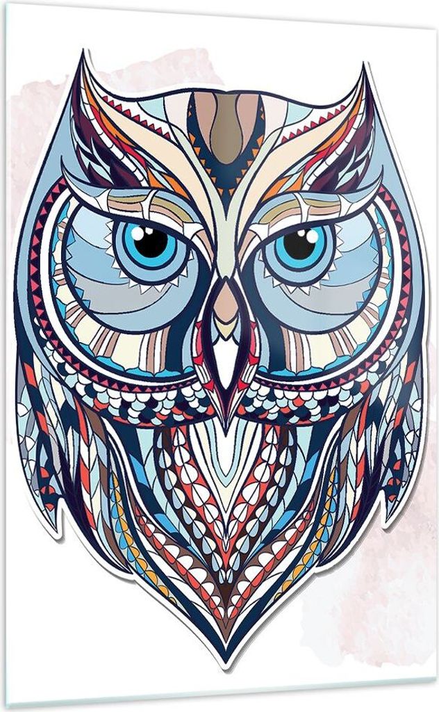 Bilder auf glas - Einteilig - Owl aztekische Tierwelt Grafik - 70x100cm - Glasbilder - Wandbilder - Bilder - Wanddekoration aus Glas - Glas Bilder ...