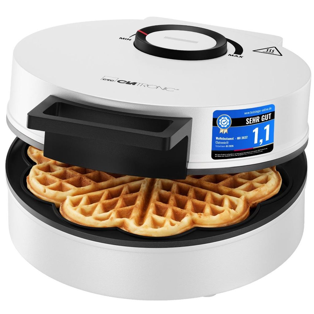 Clatronic Waffeleisen Herzform | mit Antihaftbeschichtung | Regler für Bräunung nach Wunsch | Waffle Maker | Herzwaffeleisen 1200 W | WA 3832 w...