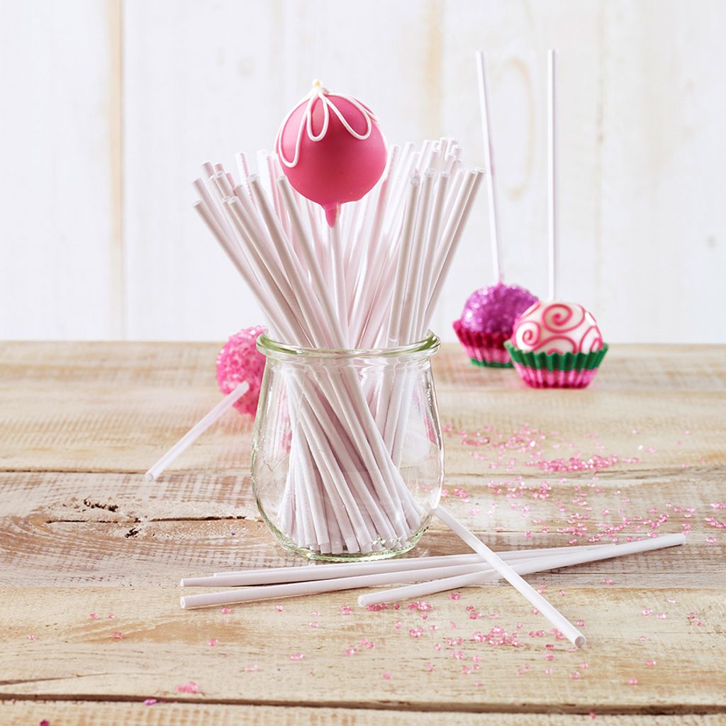 BIRKMANN Lolli-Sticks für CakePops, weiß, 15 cm, 48 Stück, aus Papier, 443099