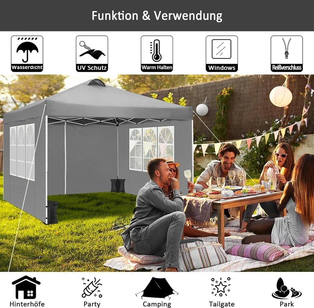 Tente de Réception 3x3m Imperméable - Barnum Gris Stable COBIZI