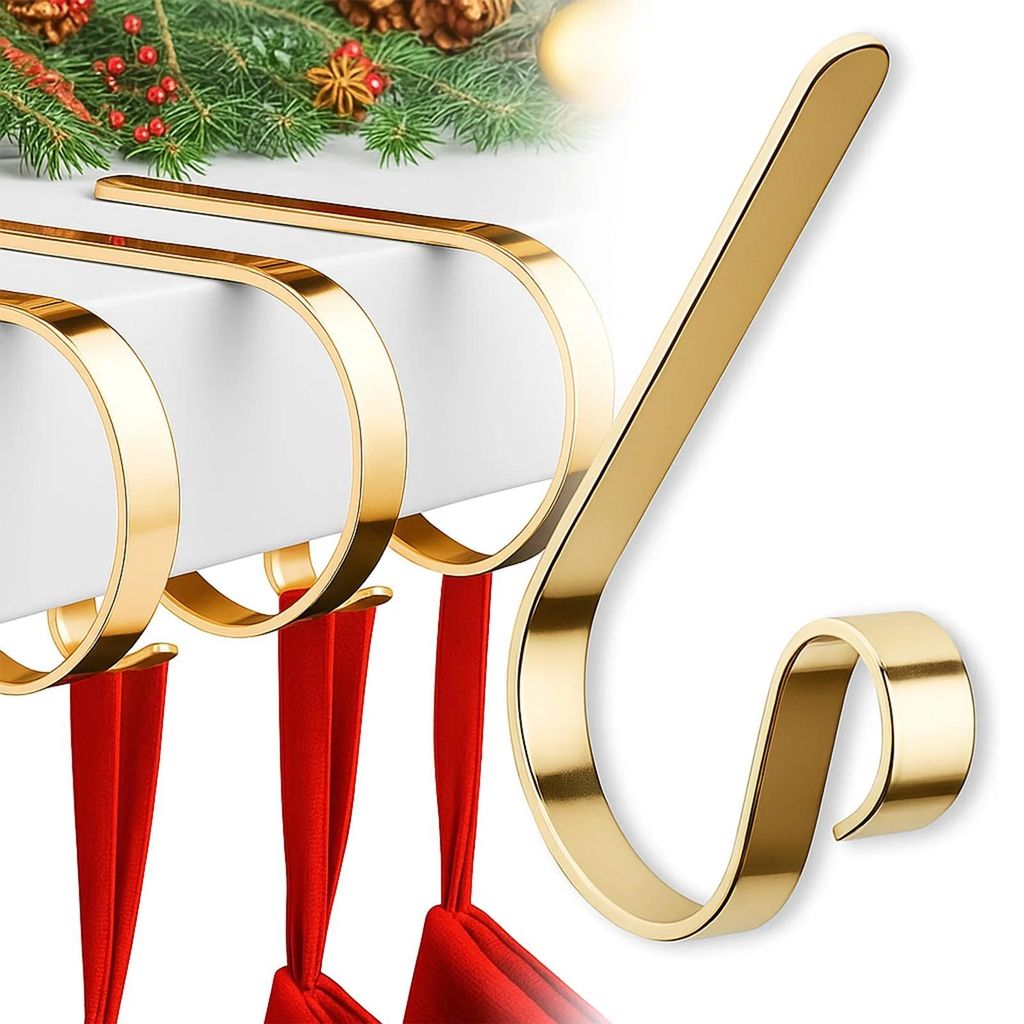 Kaminhaken Strumpfhalter Nikolausstrumpf Halter Weihnachtsdeko für Kamin Regal Gold Metall