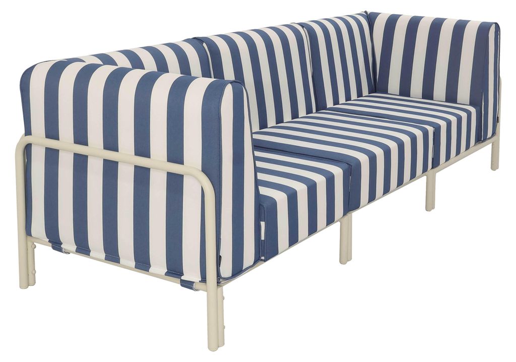 Modulares niedriges Gartenmöbel-Set mit Streifenmuster 3 Plätze Blau - Oviala Patio