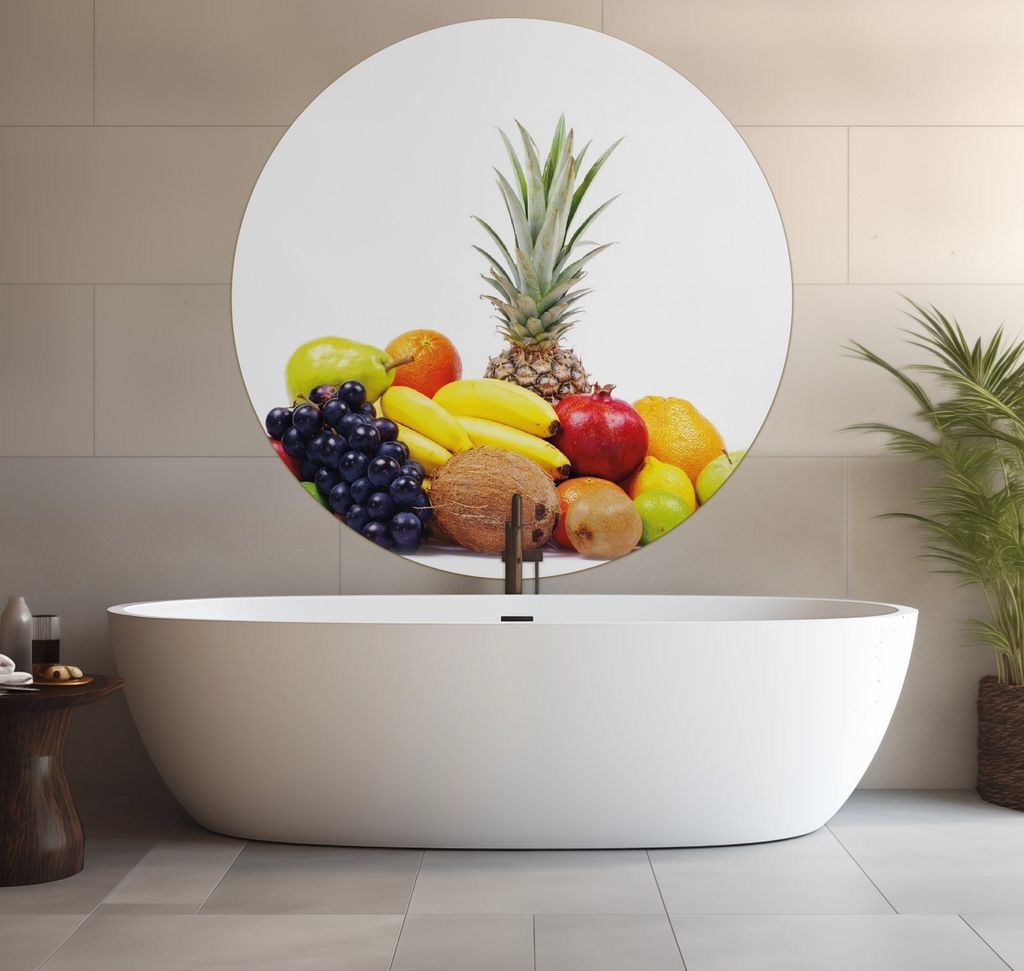 Wallario wasserfestes Poster selbstklebend 120 x 120 cm, Gemischtes Obst aus aller Welt - Exotische Obstsammlung, Badezimmerposter Spritzschutz mit...