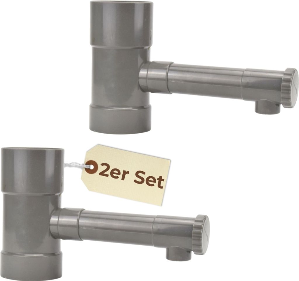 2er Set Regendieb Wasserdieb Fallrohr Abzweig mit Hahn Regenwassersammler Fallrohr Regenrinnen Ablauf Regensammler 80 mm