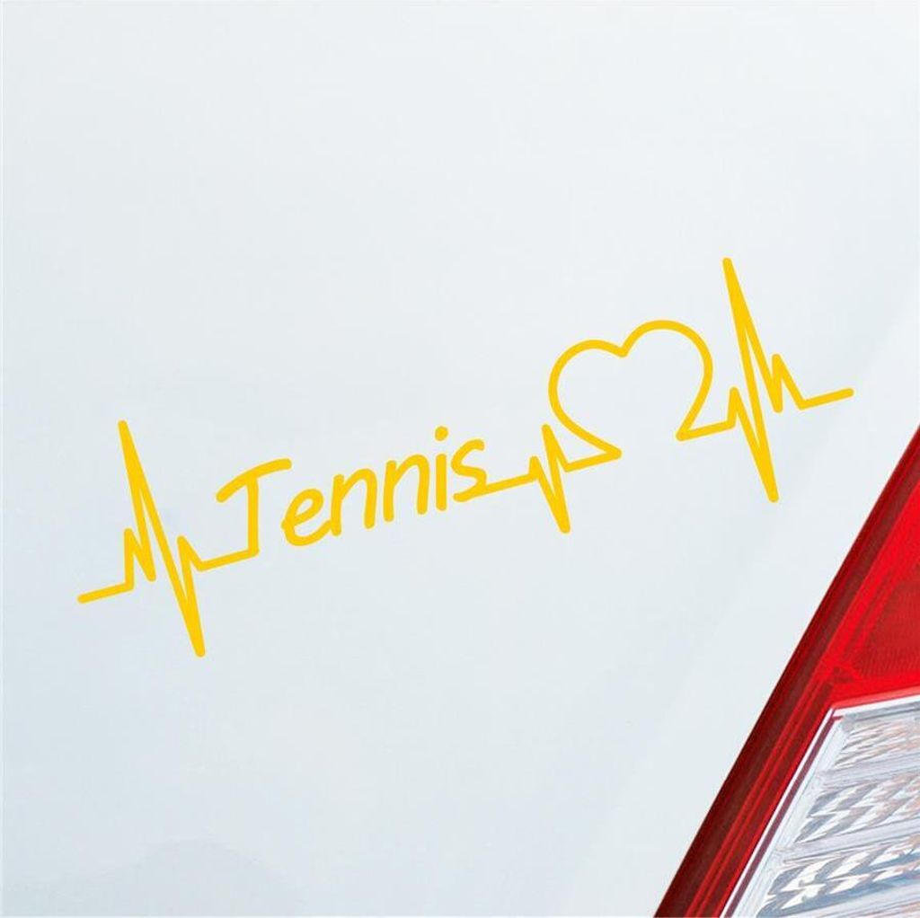 Auto Aufkleber Tennis Herzschlag Ballsport Wimbledon Fans Sport Liebe 19x6 cm Gelb Sticker Heckscheibenaufkleber