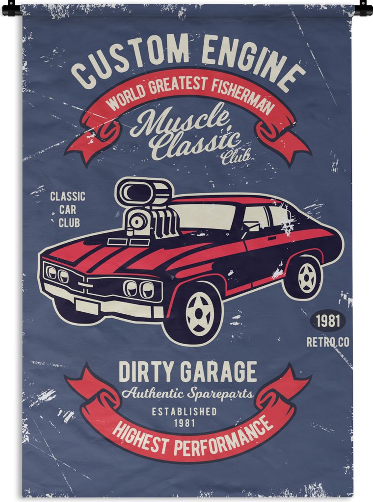 MuchoWow Wandteppich Wandbehang Auto - Oldtimer - Briefe - Zitat 90x135 cm Tapisserie Dekoration Wandtuch - Baumwolle - Wandskulptur