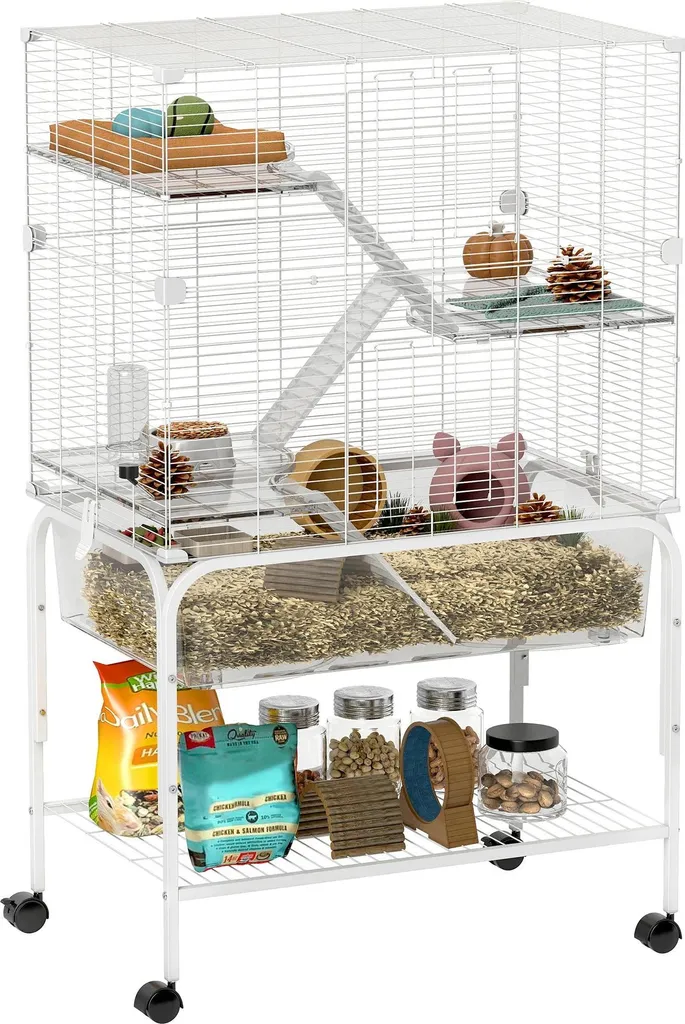 Cage petits animaux XL inox anti-évasion à 4 étages sur roulettes blanc