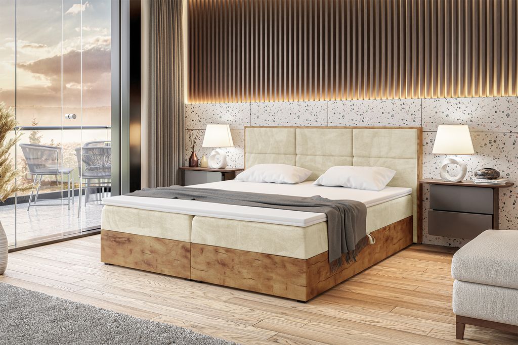 MEBLINI Boxspringbett mit Bettkasten - Gepolstert Doppelbett mit Matratze und Topper - Polsterbett mit Stauraum - Bett mit Kopfteil - Stauraumbett ...