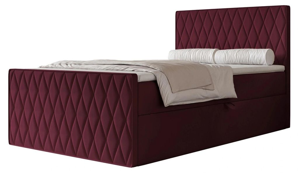 Boxspringbett PONTI III 120x200 Rautenmuster Fußteil Bettkasten Bonellmatratze Bordeaux