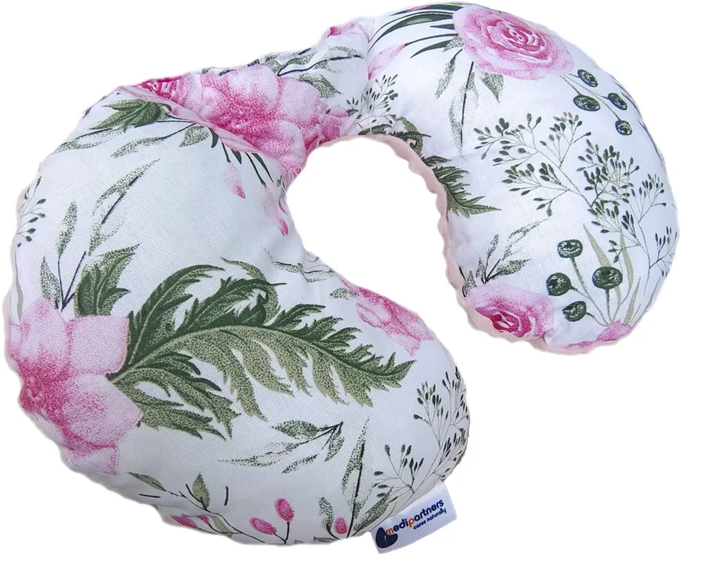 Oreiller de voyage bébé ergonomique minky rose - Cale-nuque enfant