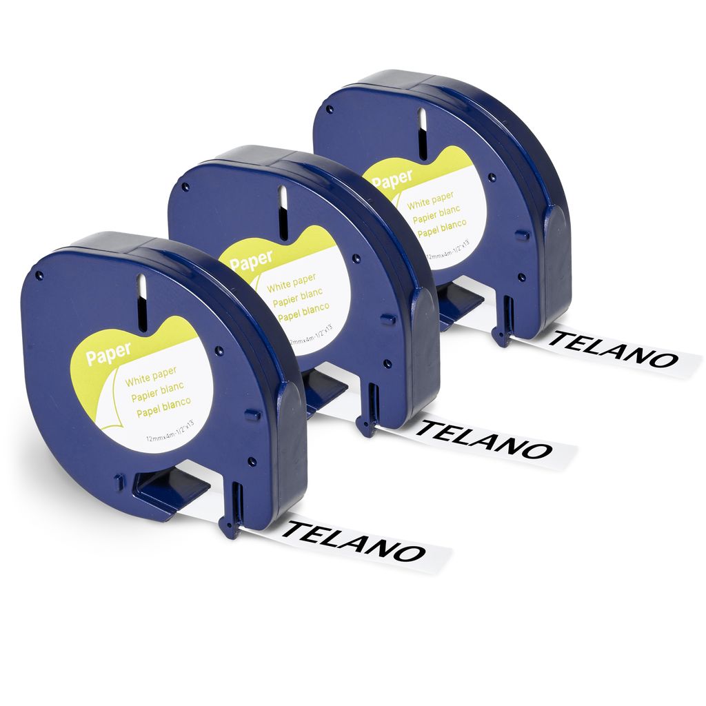 3-Pack Kompatible Etikettenband Ersatz für Dymo LetraTag Kunststoff White Label Tape 91221 91201 S0721610 für Dymo LetraTag LT100H LT100T LT110T XR QX50 2000,12mm x 4m Schwarz auf Weiß 