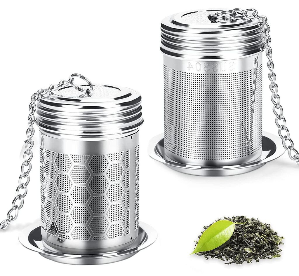 Set mit 2 Tee-Eiern, Teesieb für losen Tee, Kräutersieb, Edelstahl, feinmaschiges Teesieb mit Aufhängehaken, Teefilter mit Deckel für Teekannen...