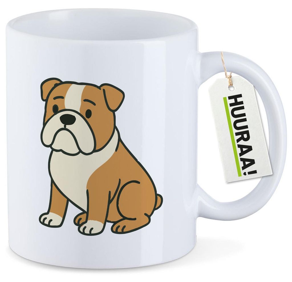 Huuraa Kaffeetasse English Bulldog Comic Bully 330ml Weiß Keramik Kaffeebecher Geschenkidee