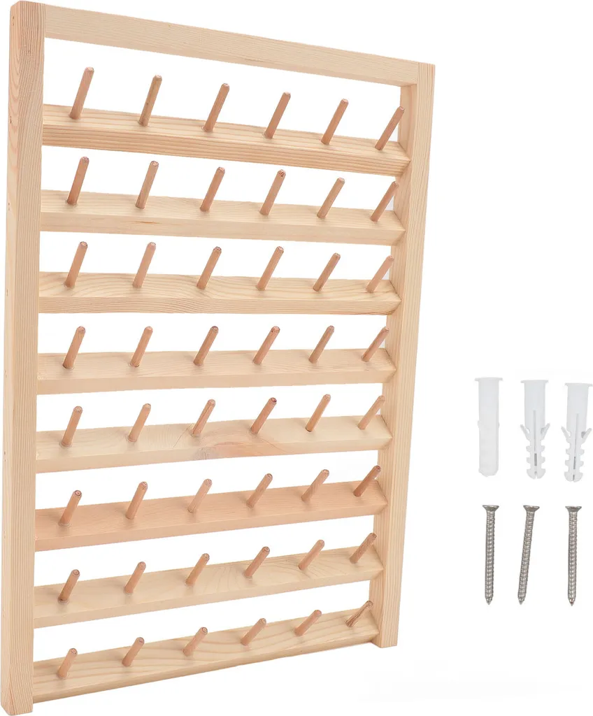 Organiseur Mural Anti-Nœuds pour 48 Bobines de Fil Couture en Bois