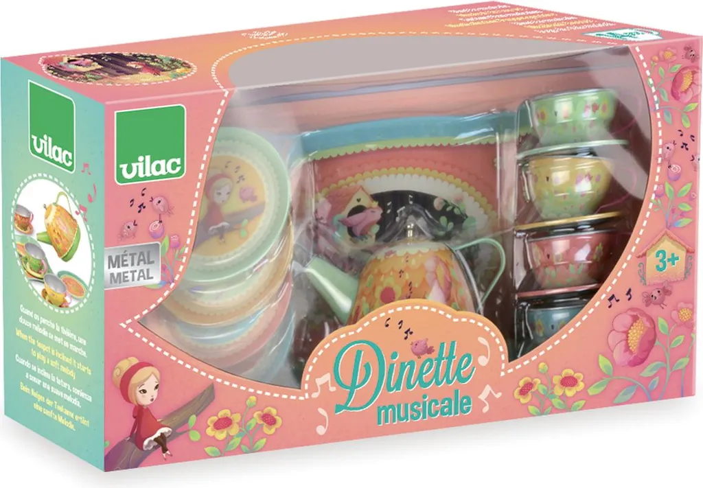 Service à thé musical en métal avec 14 accessoires de jeu Vilac