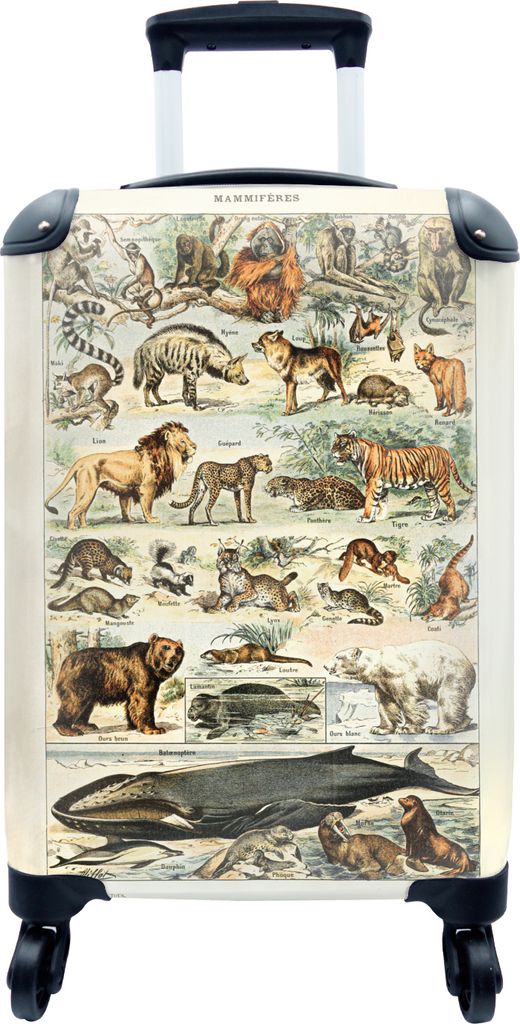 MuchoWow MuchoWow Koffer Handgepäck Trolley Rollkoffer Kleine Reisekoffer mit 4 Rollen - Tiere - Vintage - Adolphe Millot - Tiger - Löwe - Ca...