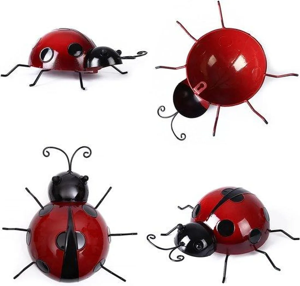 Habillez vos Murs de Jardin - Lot 4 Coccinelles Métal Rouges Anti-UV