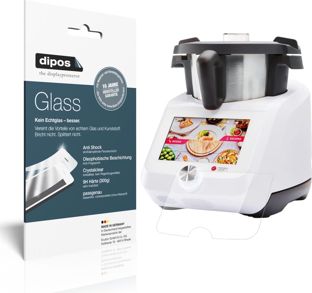 2x Schutzfolie für Monsieur Cuisine smart SKMS 1200 A1 - Anti-Shock 9H Folie dipos Glass Kunststoffglas