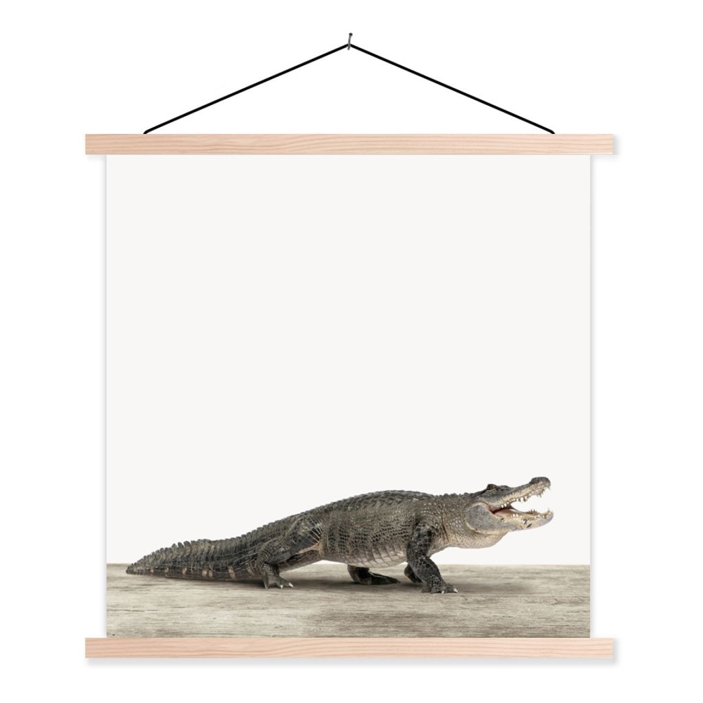 MuchoWow Textilposter Kinder - Krokodil - Junge - Kinder - Mädchen 120x120 cm mit holzfarbenen Rahmen - Textil-Poster