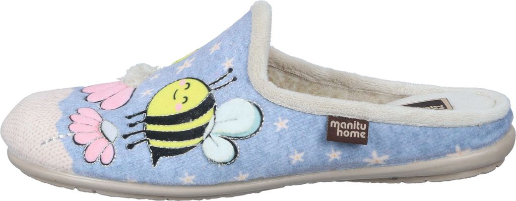 Manitu Damen Hausschuh Bienen Blumen Pantoffel kuschelig 320207, Größe:40 EU, Farbe:Blau