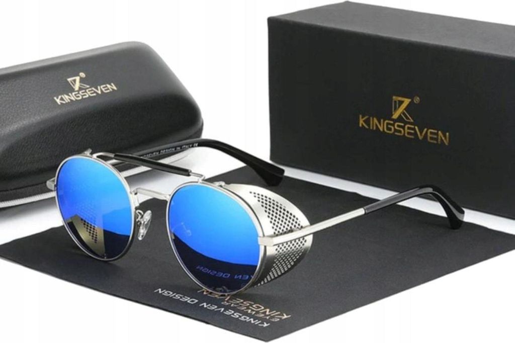 Kingseven - Sonnenbrillen - für Männer - UV400 - Blaue Gläser - Rund - Herrenmode