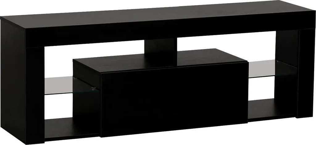 Banc TV 140cm noir avec LED - Meuble multimédia contemporain Daryl