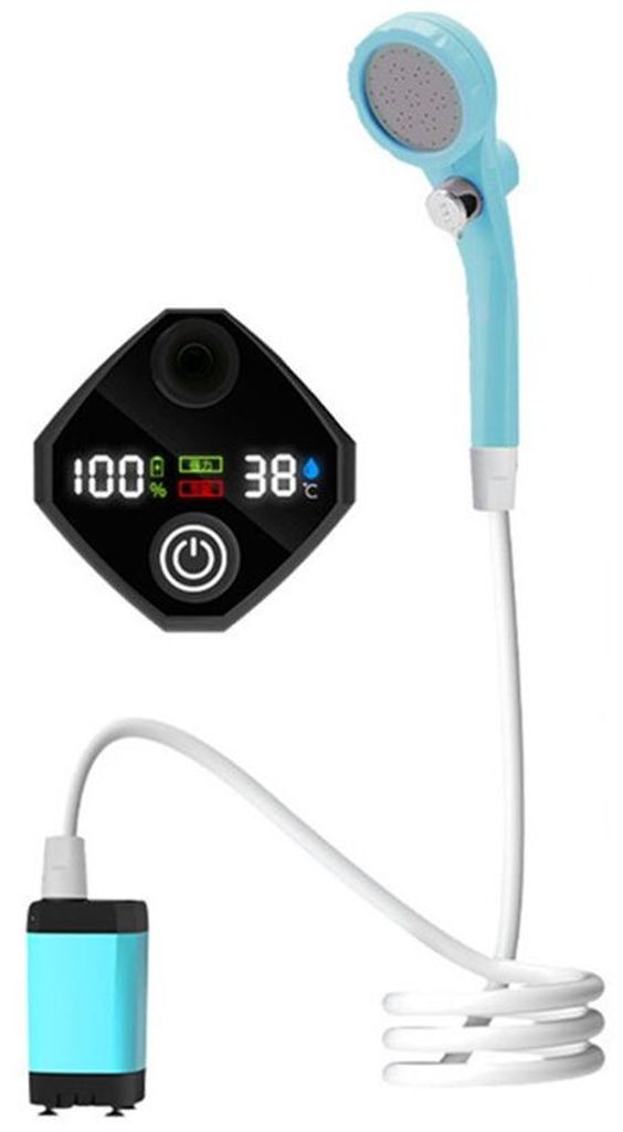 Mobiles Duschsystem für Camping mit 6000mAh-Lithium-Ionen-Batterie - Blau - 3 Wasserdruckeinstellungen - Temperaturdisplay - für Reisen, Zelten, ...