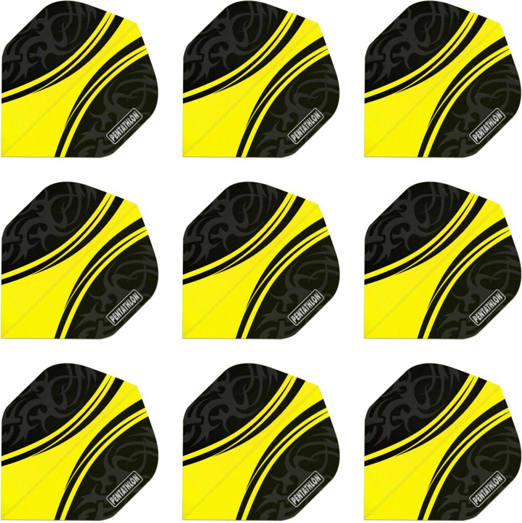 Pentathlon Dart Flights | 100 Micron | Standard Form | 3 Sets = 9 Flights Gelb-Schwarz