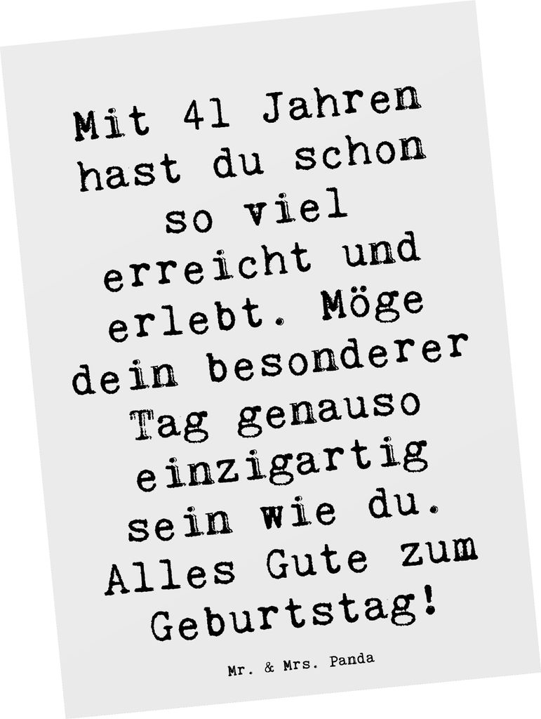 Mr. & Mrs. Panda Postkarte Spruch 41. Geburtstag - Weiß - Produktbild 