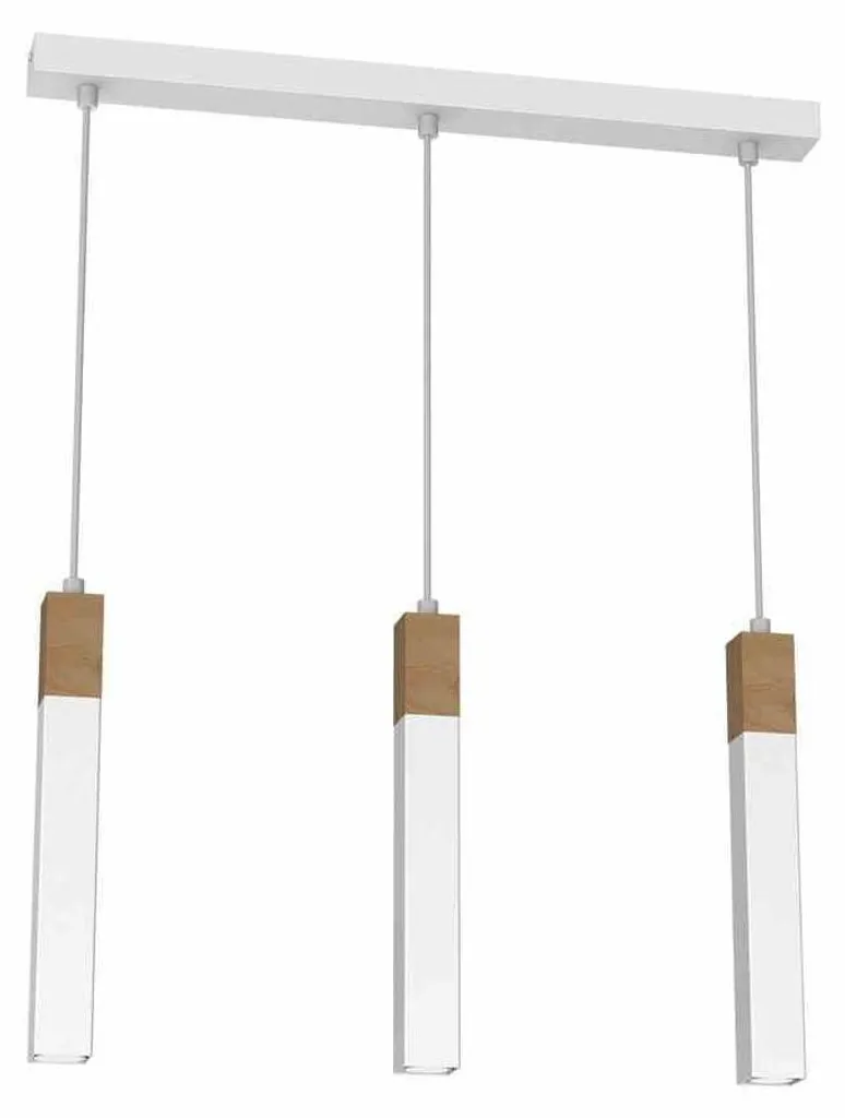Plafonnier suspension 3 lampes en bois blanc patiné Solo Sawn White