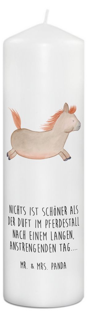 Mr. & Mrs. Panda Kerze Pferd Springen 29 x 8 cm XL - Weiß - Geschenk, Bedruckte, Bauernhof, Erinnerungslicht, Stall, Pony, Pferde, Stumpenkerze, E...