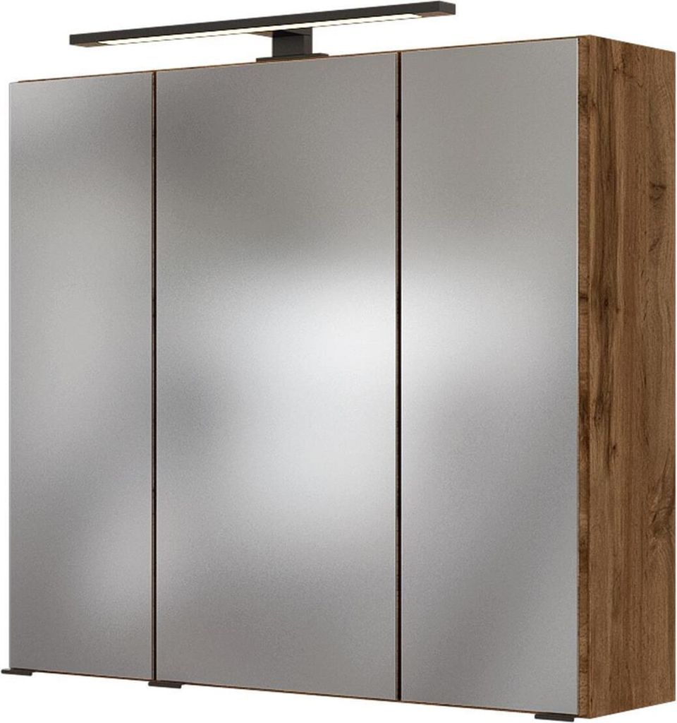 Spiegelschrank Badschrank Hängeschrank Spiegel Schrank Badmöbel "Luzern I" Wotan Eiche 70 cm
