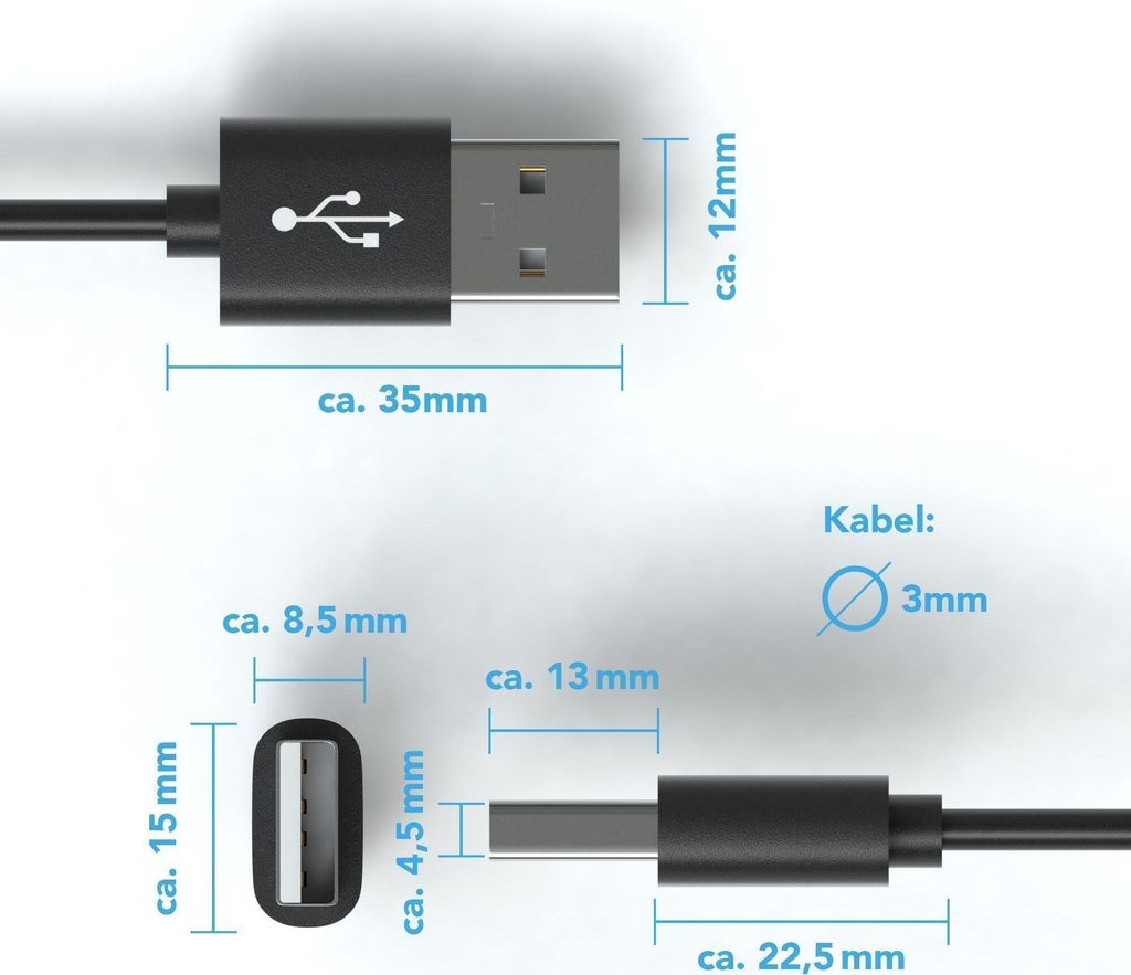 TradeNaton USB C Datenkabel Schnell Ladekabel TYP C Handy Smartphone Tablet Usb Kabel Usb C Usb Typ A 100 Cm Schnelladen Schwarz