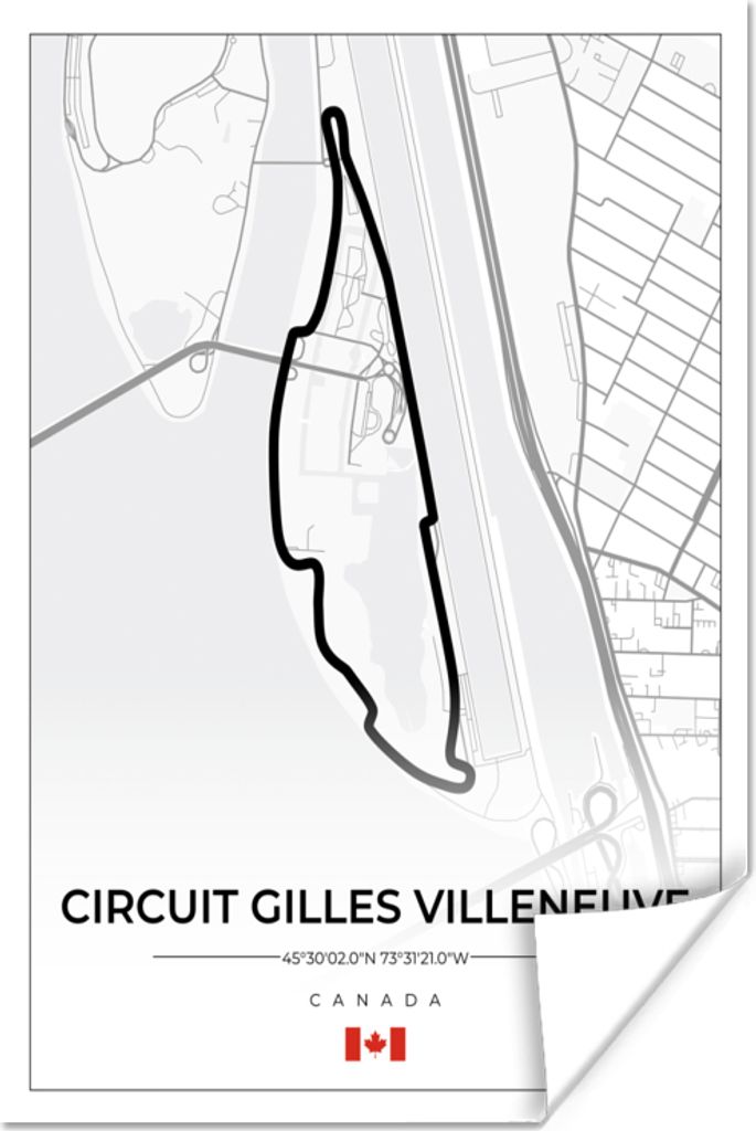 MuchoWow Poster Rennsport - Rennstrecke - Circuit Gilles Villeneuve - Rennstrecke - F1 - Kanada - Weiß 120x180 cm - Kunstposter