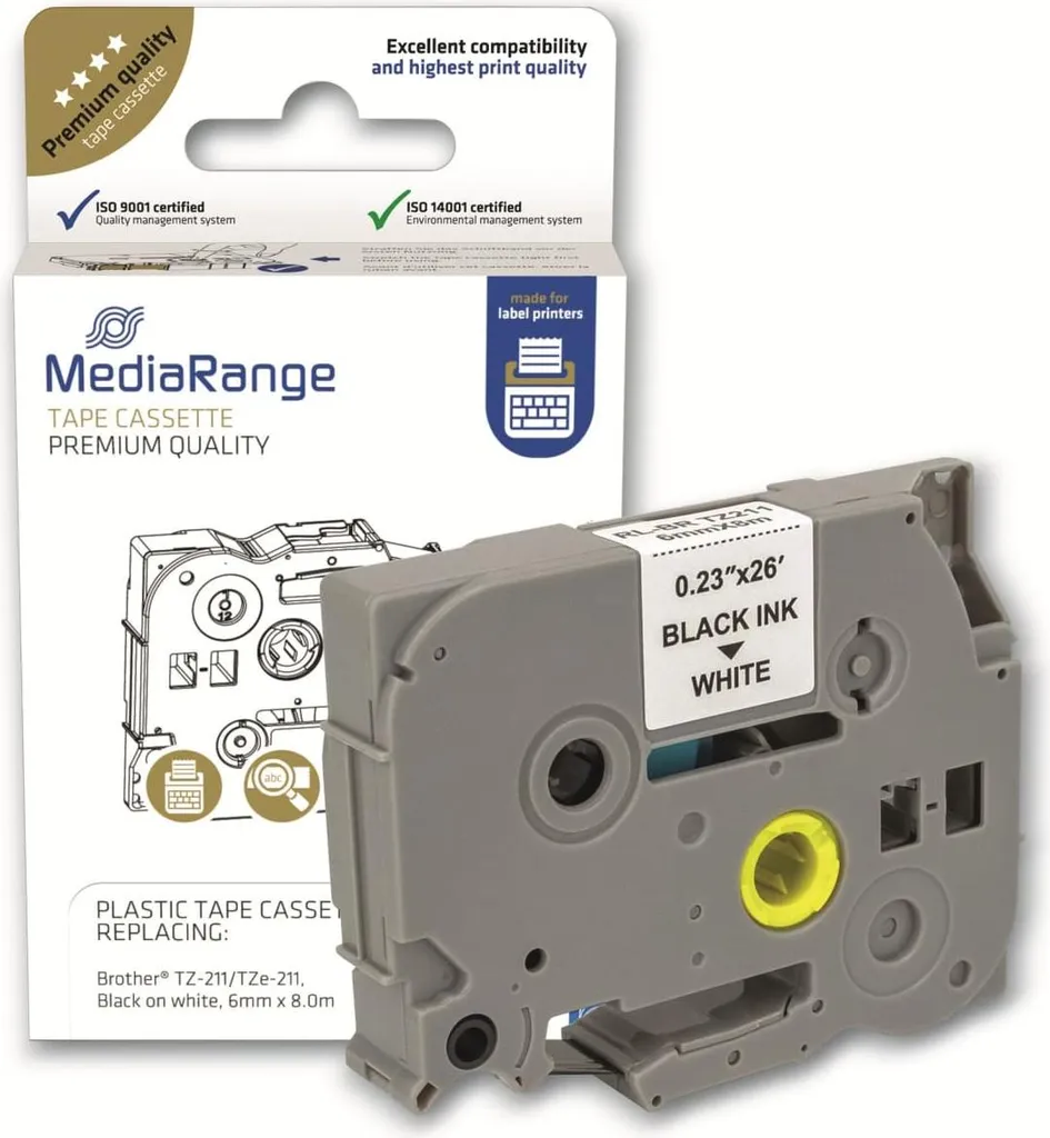 MediaRange MRBTZ211 MediaRange Schriftbandka. Brother TZ-211/TZe-211 6mm 8m schw