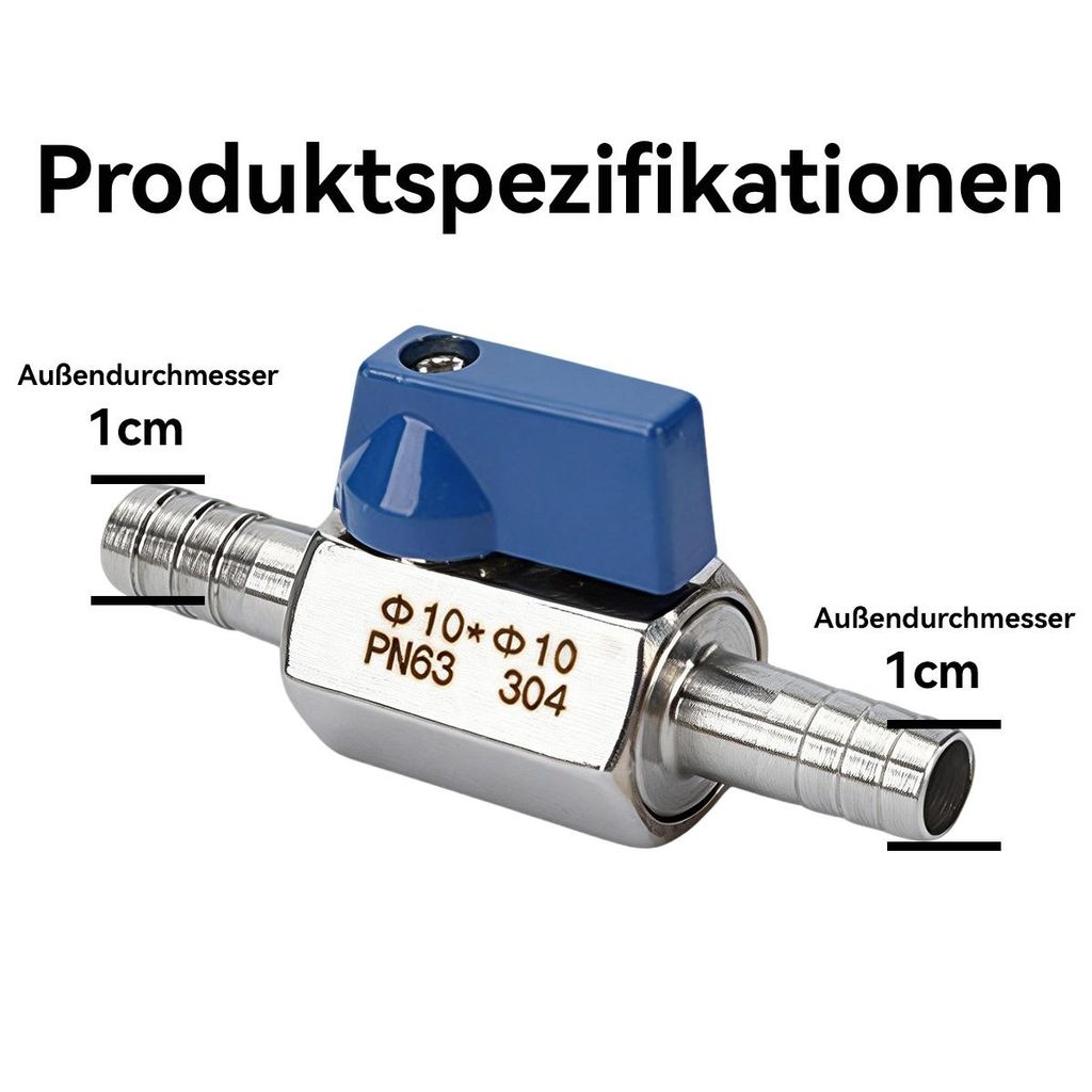 Produktbild von Kugelhahn 12mm Aus Edelstahl 304 – Mit Doppel-Pagodenanschluss & Schlauchschelle, Für Wasser, Öl, Gas, Kraftstoff