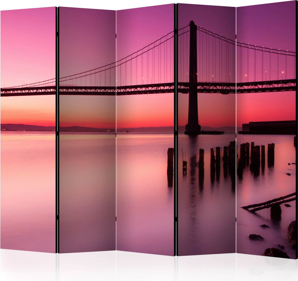 5-teiliger Doppelseitiger Vlies Paravent - Purple Evening II 225x172 cm Städte d-B-0267-z-c