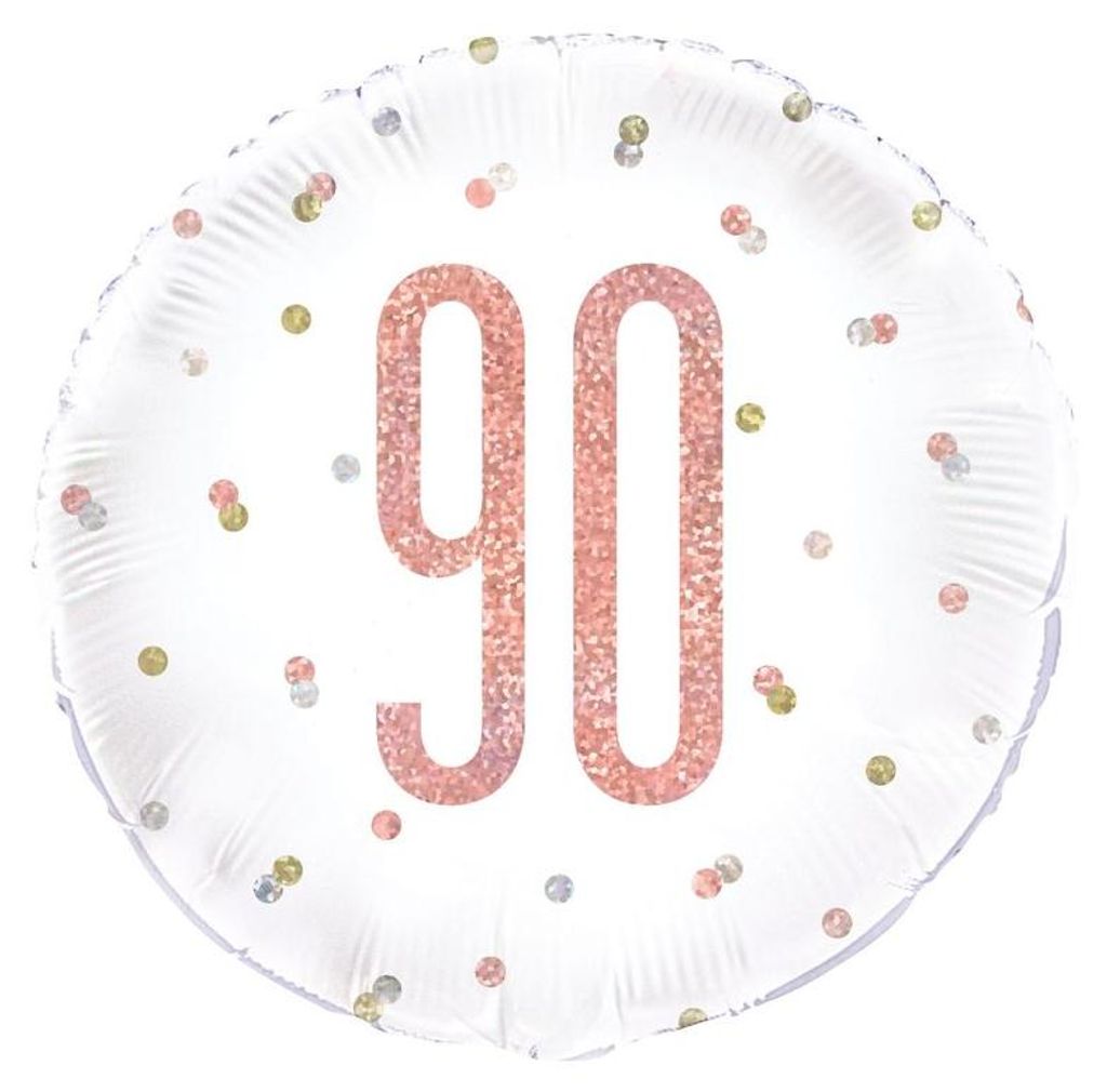 Folienballon zum 90. Geburtstag, Weiß, Roségold, Roségold, Produktbild 