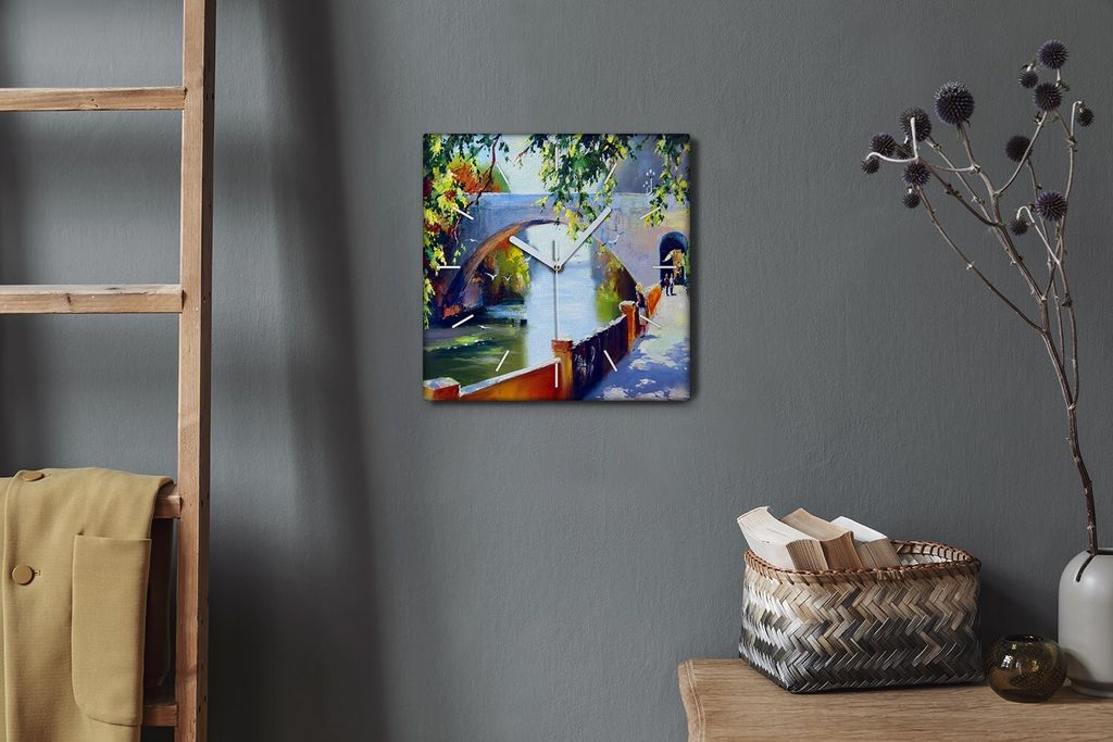 Coloray Hodiny Unikátní 30x30 cm Tiché hodiny Pro obývací pokoj a kuchyň Nástěnné hodiny Plátno Bílé ručičky hodin - Bridge Bridge Tr...