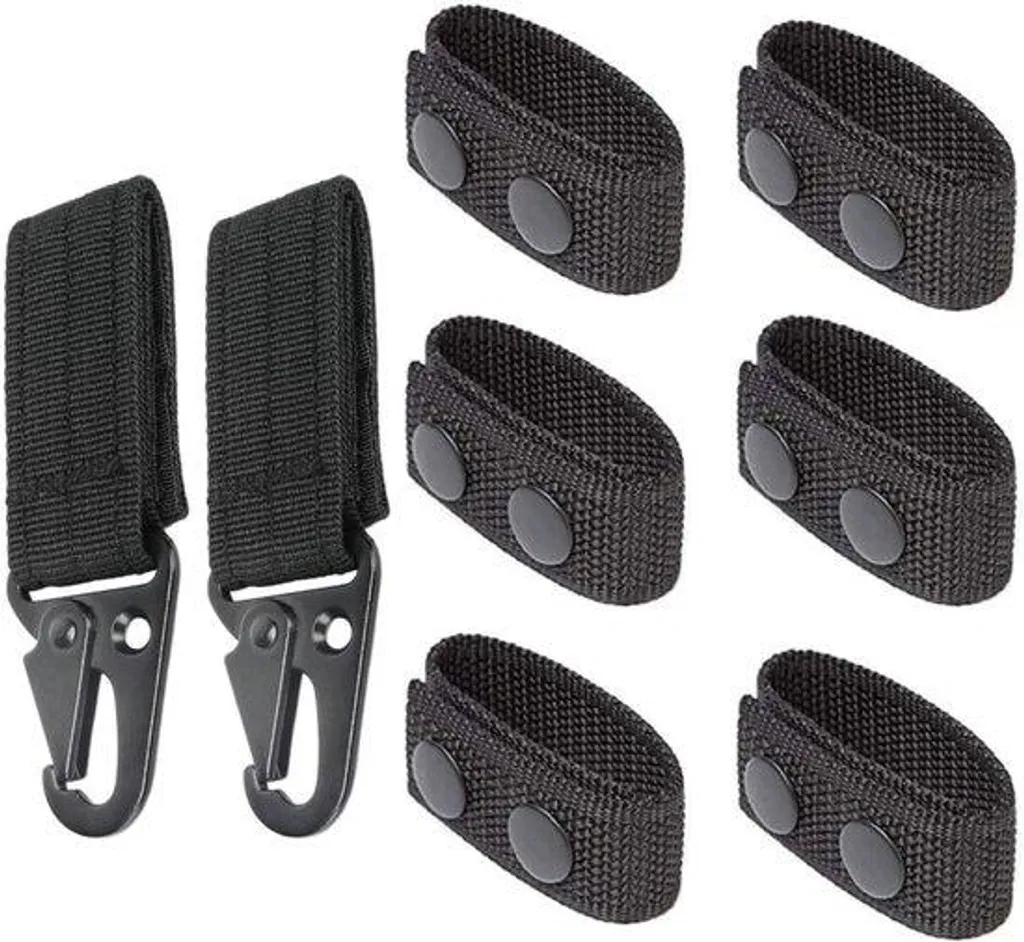 Sangles Tactiques en Nylon avec Mousquetons - Lot de 8 à 10 Pièces Noir