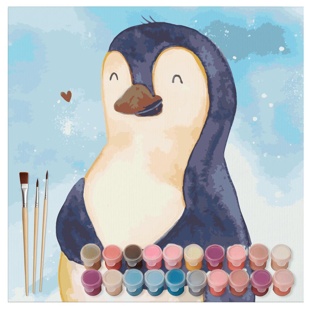 Mr. & Mrs. Panda Malen nach Zahlen Pinguin Diät Motiv 40 x 40 cm Mit Rahmen - Eisblau - Geschenk, Selbstliebe, leinwand malerei, Bild, DIY, set, g...