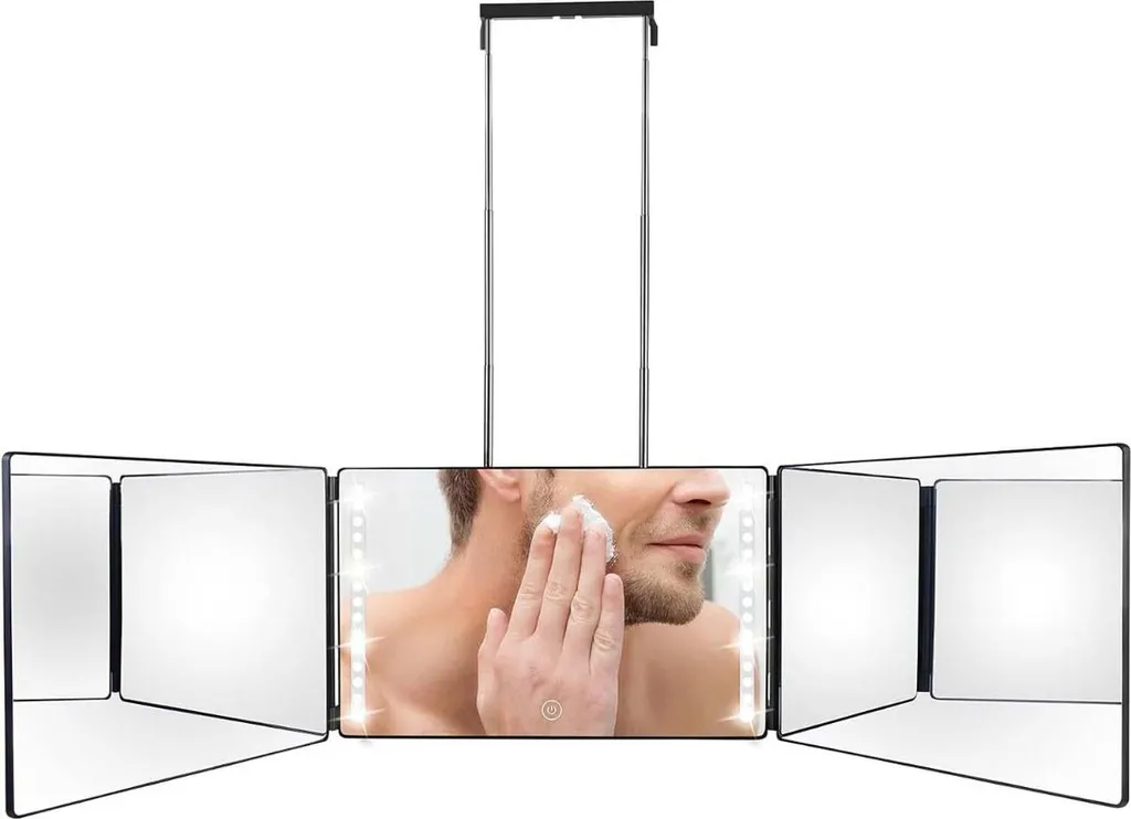 Miroir LED noir à luminosité variable avec trois volets pliables INF