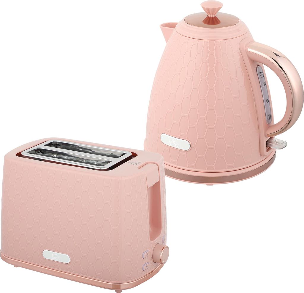 Wasserkocher- und Toaster-Set, 1,7L 2200W Schnellkoch-Wasserkocher mit automatischer Abschaltung und 2-Scheiben-Toaster mit Krümelschublade, Rosa