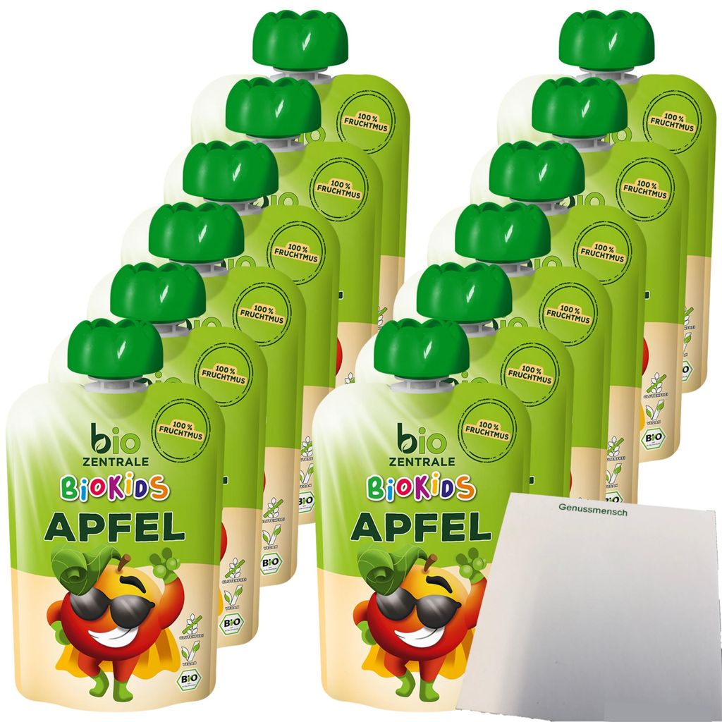 biozentrale BioKids Fruchtmus Apfel VPE (12x90g Packung) + Produktbild 