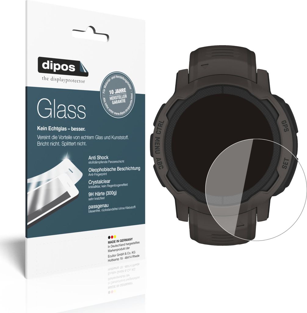 2x Schutzfolie für Garmin Instinct 2 (40mm) - Anti-Shock 9H Folie dipos Glass Kunststoffglas