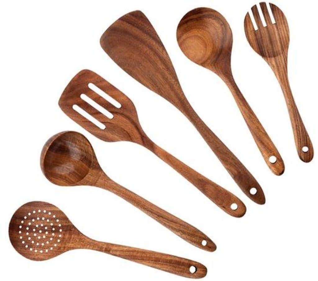 Holz-Kochlöffel-Set - 6-teilig - Teakholz - Kochlöffel - Holzkochlöffel - Kochset